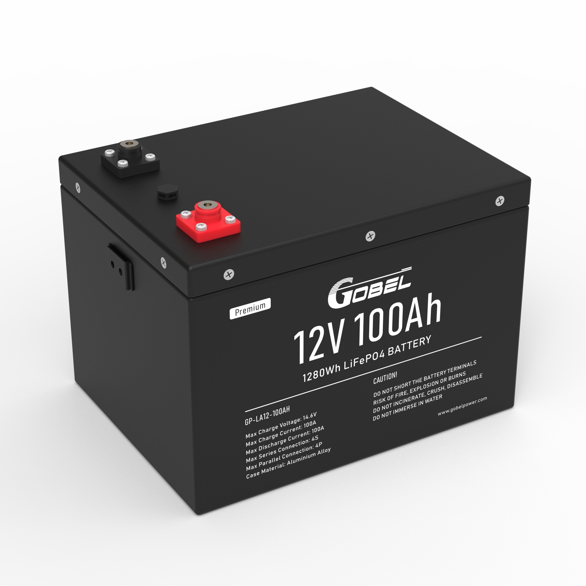 Batteria Gobel GP-LA12-100AH ​​12,8 V 100 Ah IP56 in lega di alluminio LiFePO4 (4S4P scalabile fino a 20 kWh)