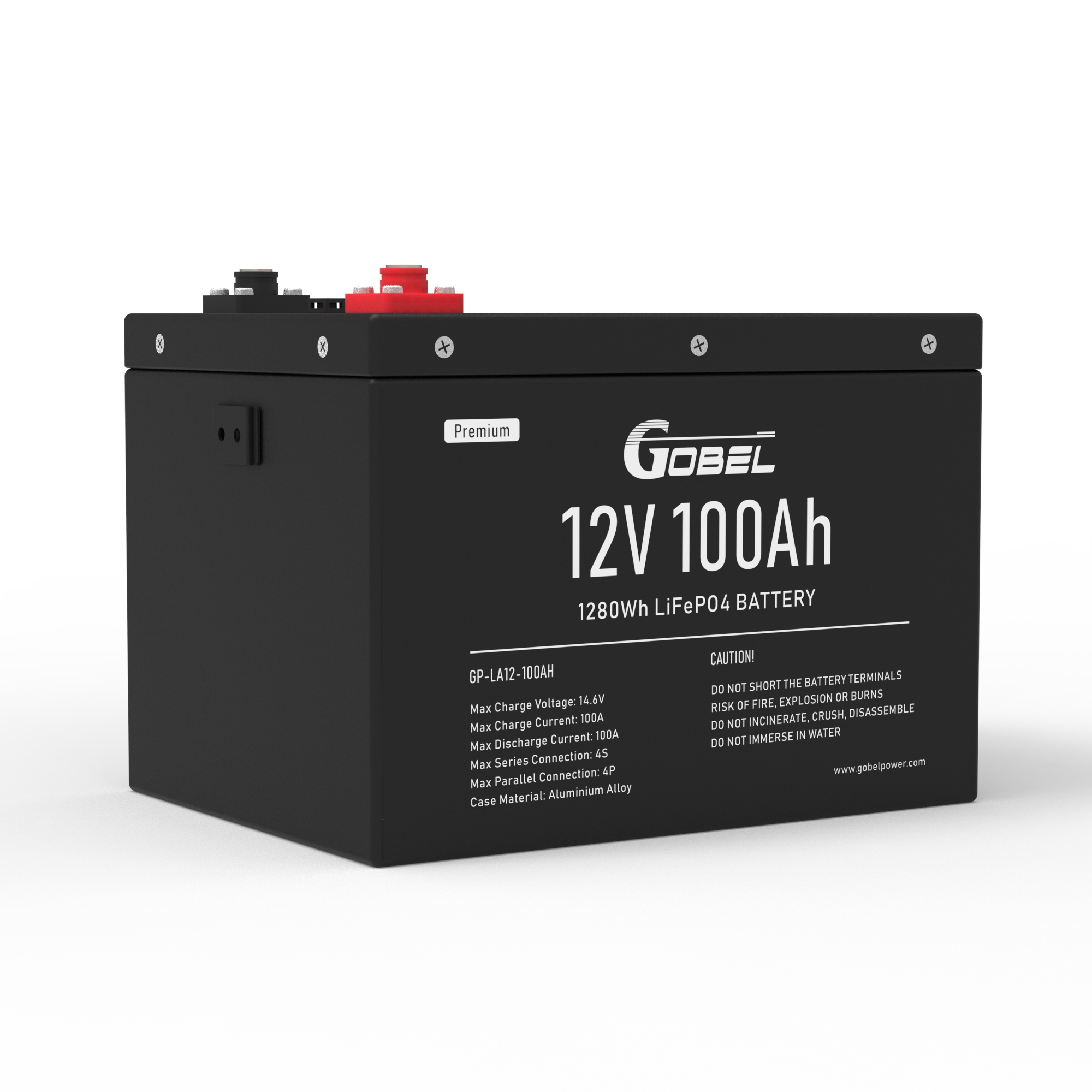 Batteria Gobel GP-LA12-100AH ​​12,8 V 100 Ah IP56 in lega di alluminio LiFePO4 (4S4P scalabile fino a 20 kWh)