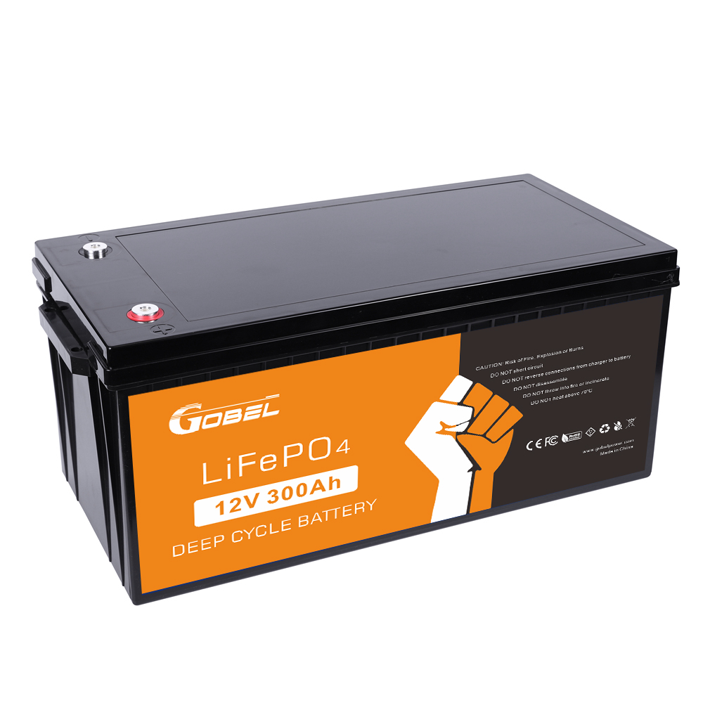 Gobel Power GP-12300 Pacco batteria LiFePO4 12,8 V 300 Ah 3,84 kWh - Batteria solare a ciclo profondo con BMS integrato, custodia in ABS, oltre 4000 cicli per camper, marina, energia solare off-grid