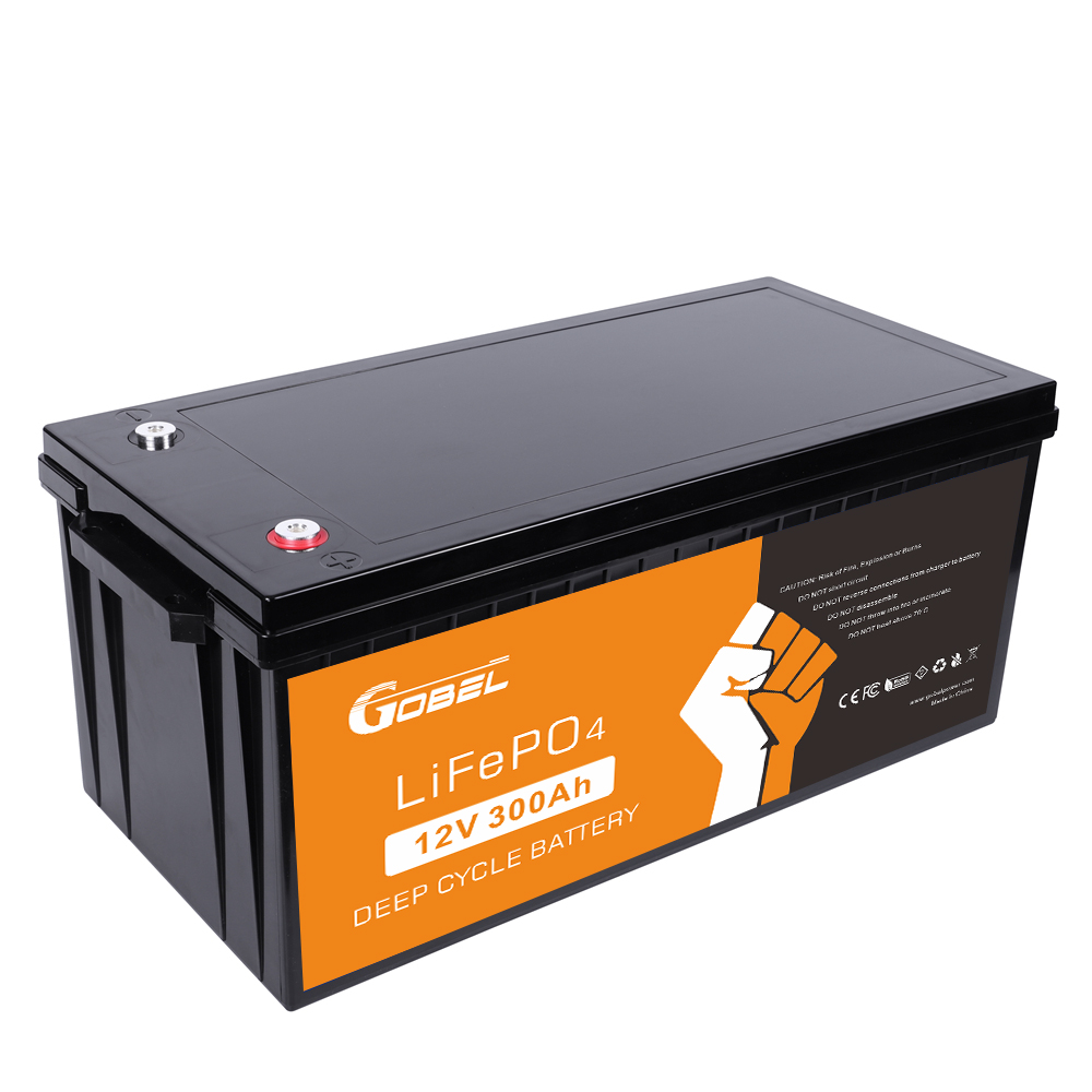Gobel Power GP-12300 Pacco batteria LiFePO4 12,8 V 300 Ah 3,84 kWh - Batteria solare a ciclo profondo con BMS integrato, custodia in ABS, oltre 4000 cicli per camper, marina, energia solare off-grid
