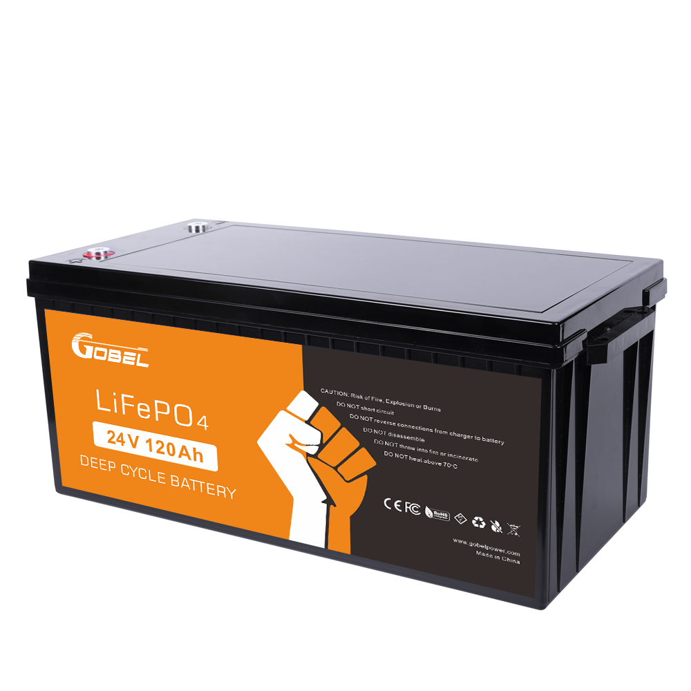 Gobel Power GP-24120 Pacco batteria LiFePO4 25,6 V 120 Ah 3,07 kWh - Batteria solare a ciclo profondo con BMS integrato, custodia in ABS, oltre 4000 cicli per camper, nautica, solare off-grid
