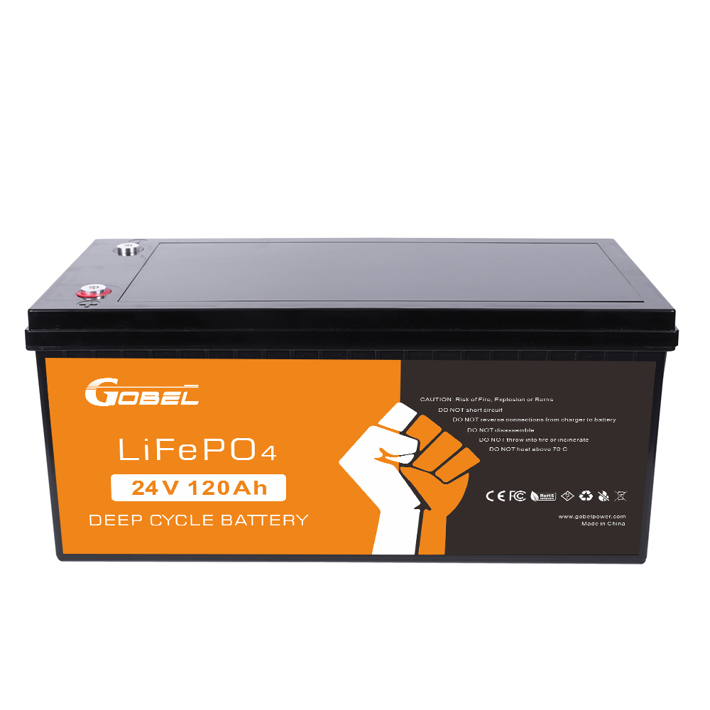 Gobel Power GP-24120 Pacco batteria LiFePO4 25,6 V 120 Ah 3,07 kWh - Batteria solare a ciclo profondo con BMS integrato, custodia in ABS, oltre 4000 cicli per camper, nautica, solare off-grid