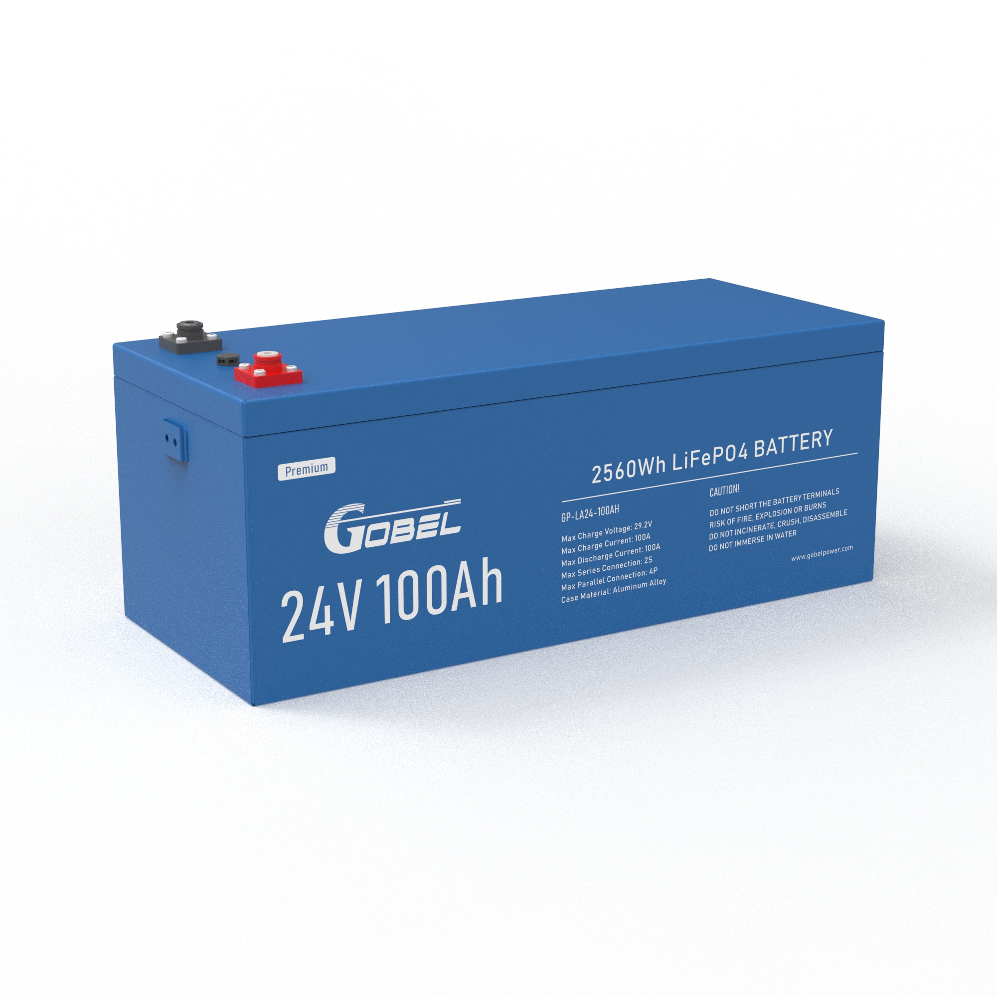 Gobel Power GP-LA24-100AH ​​25,6 V 100 Ah 2,56 kWh LiFePO4-Batterie – Gehäuse aus Aluminiumlegierung, Bluetooth BMS, IPX6 wasserdicht, Solarbatterie mit mehr als 4.000 Zyklen für Wohnmobile, Schiffe u